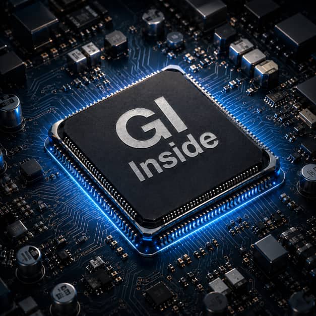 Image of a motherboard with a chip that says "GI Inside"