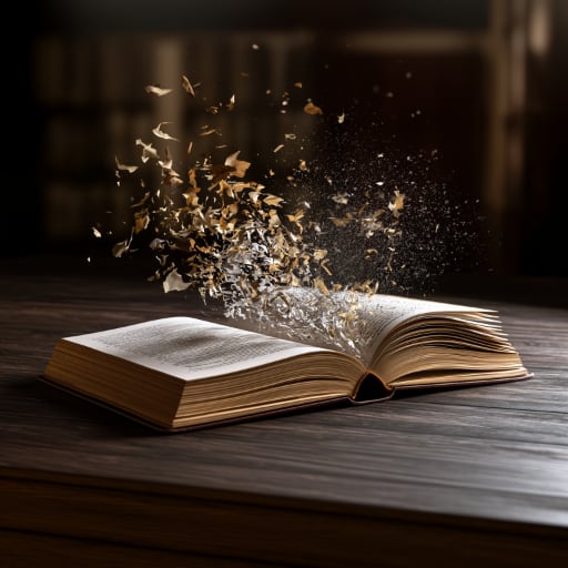 An open book with the center pages disappearing into shreds.