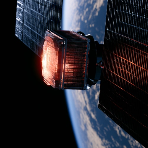 Data center in orbit over Earth.
