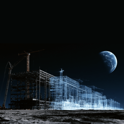 Image of a factory being built on the moon.